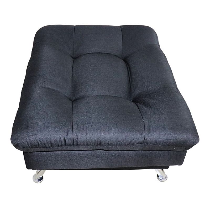 Taburete  Moderno Puff en Lino Negro Reposapiés