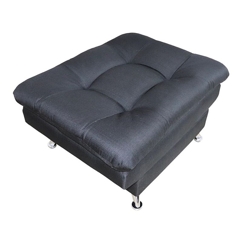 Taburete  Moderno Puff en Lino Negro Reposapiés