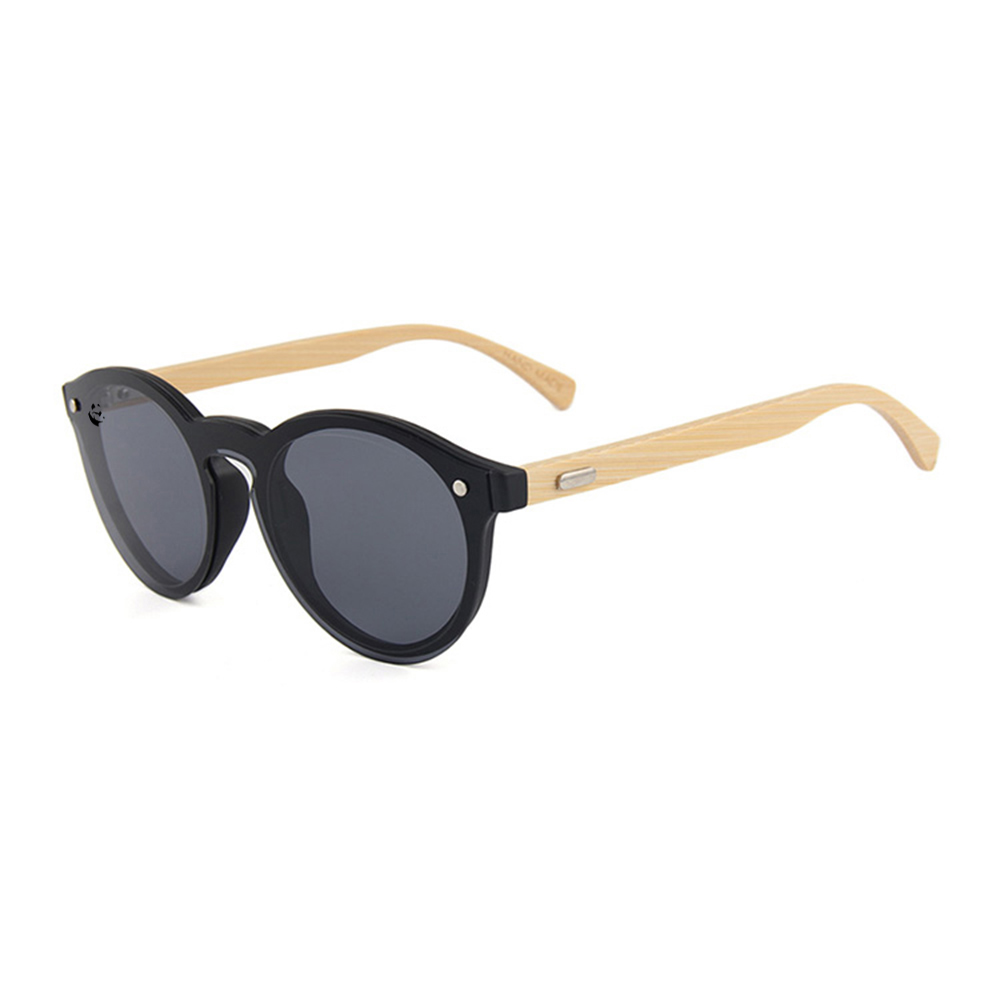 Lentes Gafas de Sol PANDAS Unisex para Hombre y Mujer de Madera de Bambú Redondos Circulares Oscuros UV400 Mapache Negro