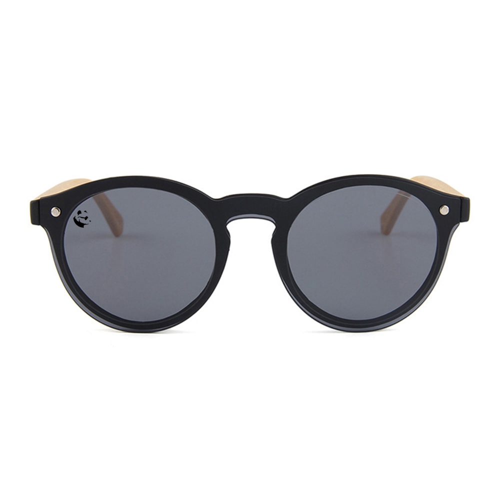 Lentes Gafas de Sol PANDAS Unisex para Hombre y Mujer de Madera de Bambú Redondos Circulares Oscuros UV400 Mapache Negro