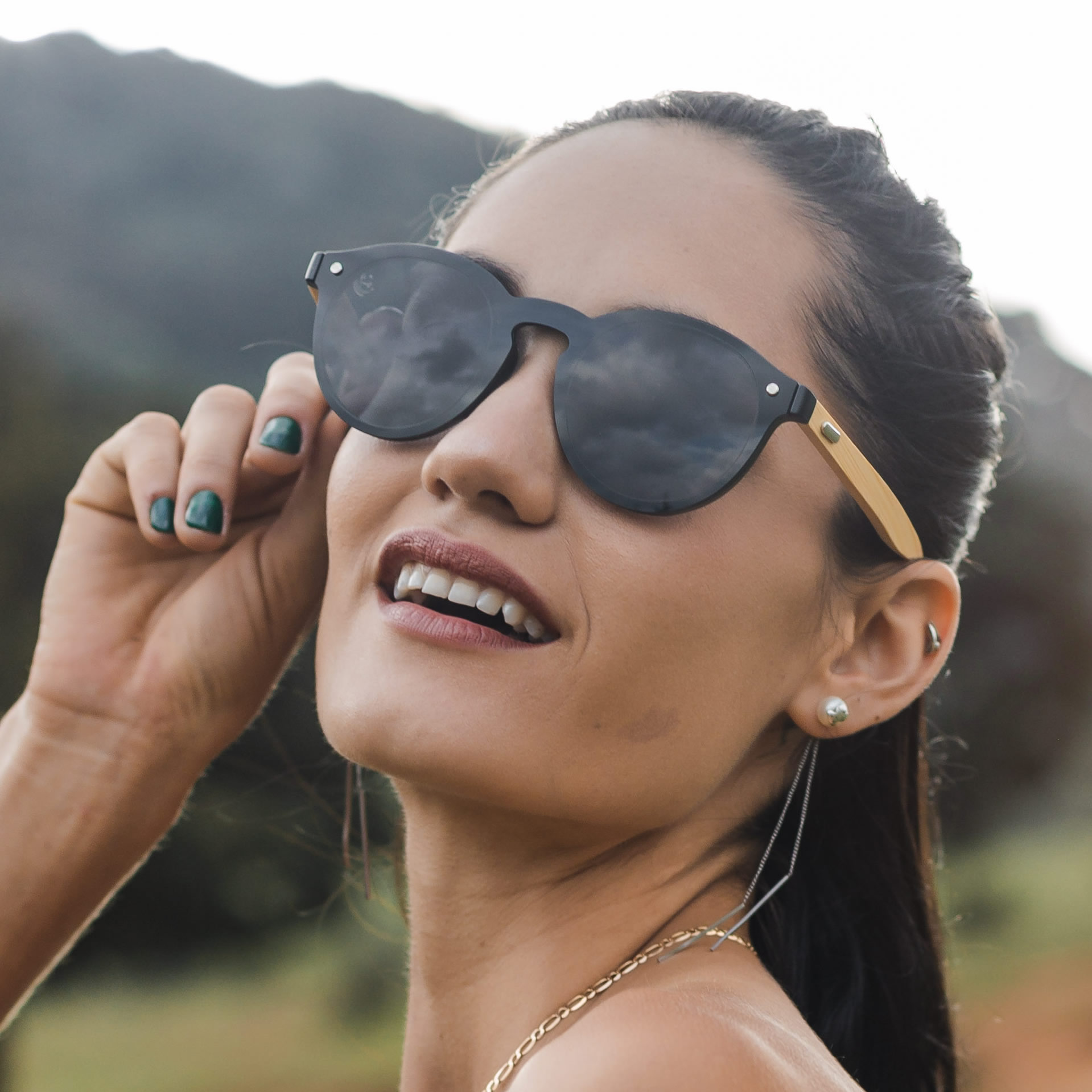 Lentes Gafas de Sol PANDAS Unisex para Hombre y Mujer de Madera de Bambú Redondos Circulares Oscuros UV400 Mapache Negro