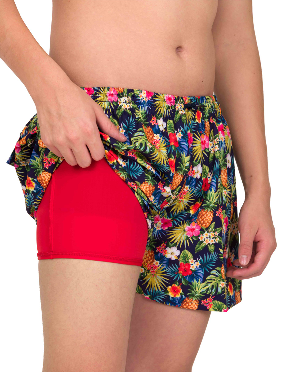Traje de baño Gym&Swim, Short Estampado para Adolescente 12 - 16 Años, Bañador De Secado Rápido, Ligero Y Cómodo con Licra Interna Y Bolsas Laterales, HAWAII