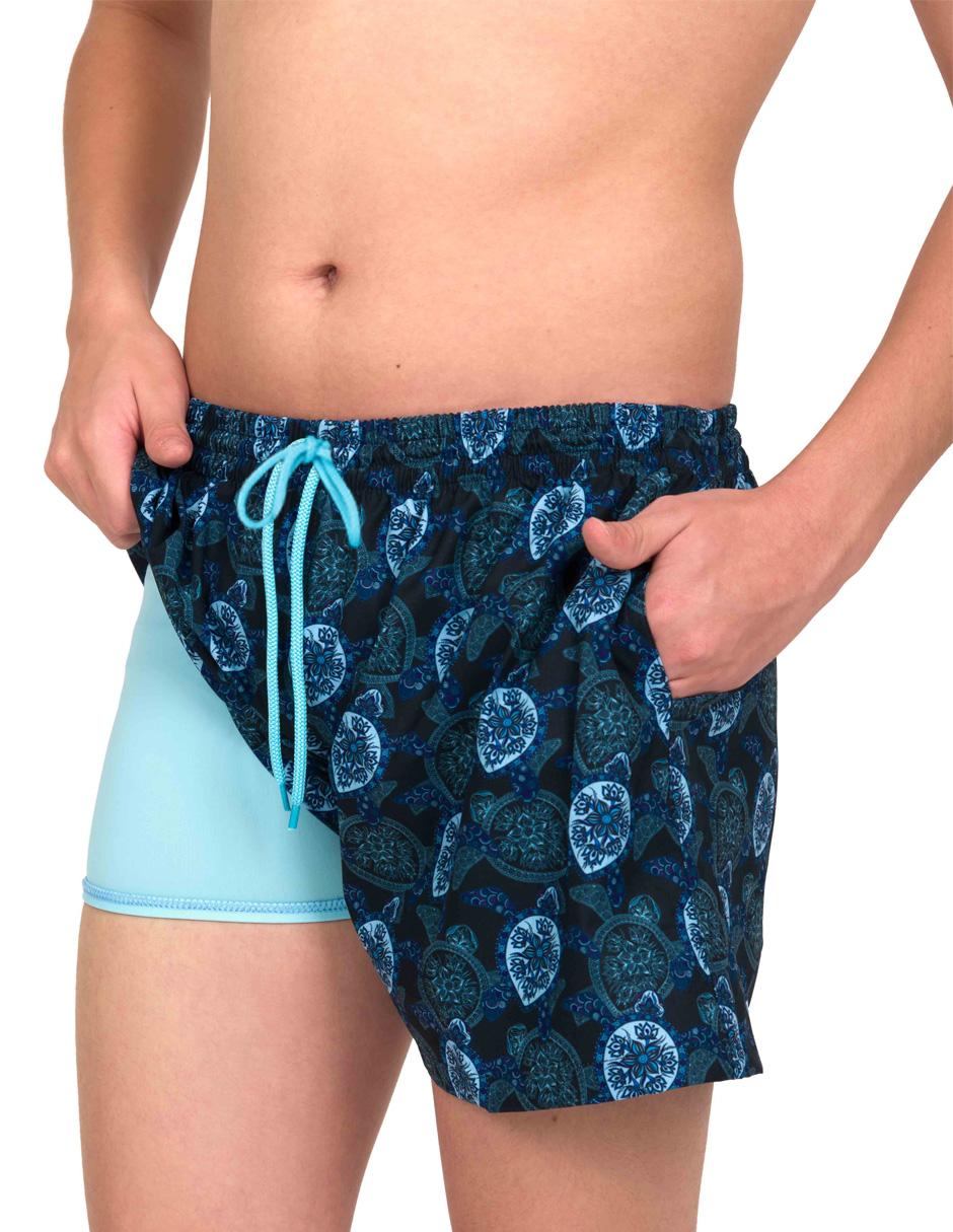 Traje de baño Gym&Swim, Short Estampado para Adolescente 12 - 16 Años, Bañador De Secado Rápido, Ligero Y Cómodo con Licra Interna Y Bolsas Laterales, GALÁPAGOS