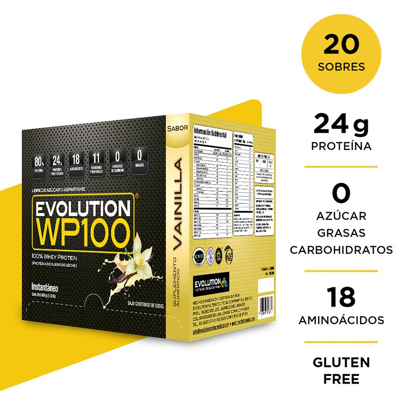Evolution WP100 proteína de suero de leche vainilla caja 20 sobres