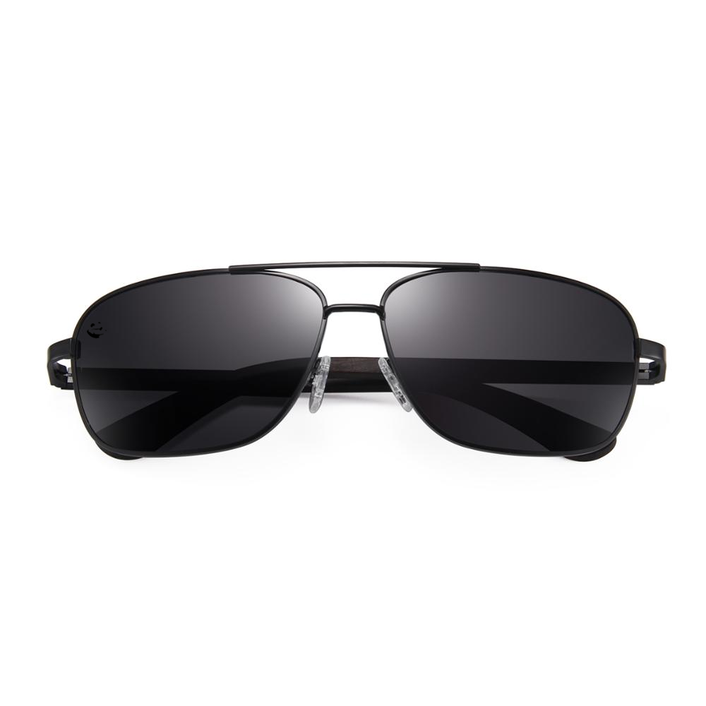 Lentes Gafas de Sol Negros Oscuros Aviador de Madera Polarizados UV400
