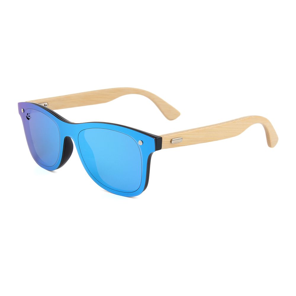 Lentes Gafas de Sol PANDAS Unisex para Hombre y Mujer de Madera de Bambú Cuadrados Espejados UV400 Quetzal Azul