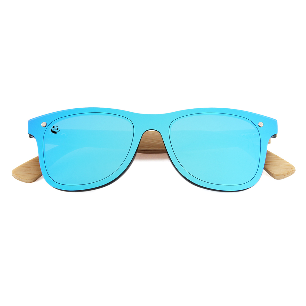 Lentes Gafas de Sol PANDAS Unisex para Hombre y Mujer de Madera de Bambú Cuadrados Espejados UV400 Quetzal Azul