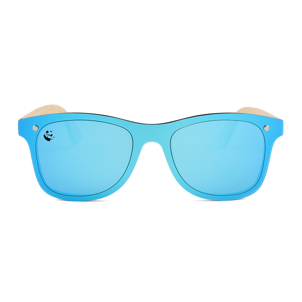 Lentes Gafas de Sol PANDAS Unisex para Hombre y Mujer de Madera de Bambú Cuadrados Espejados UV400 Quetzal Azul