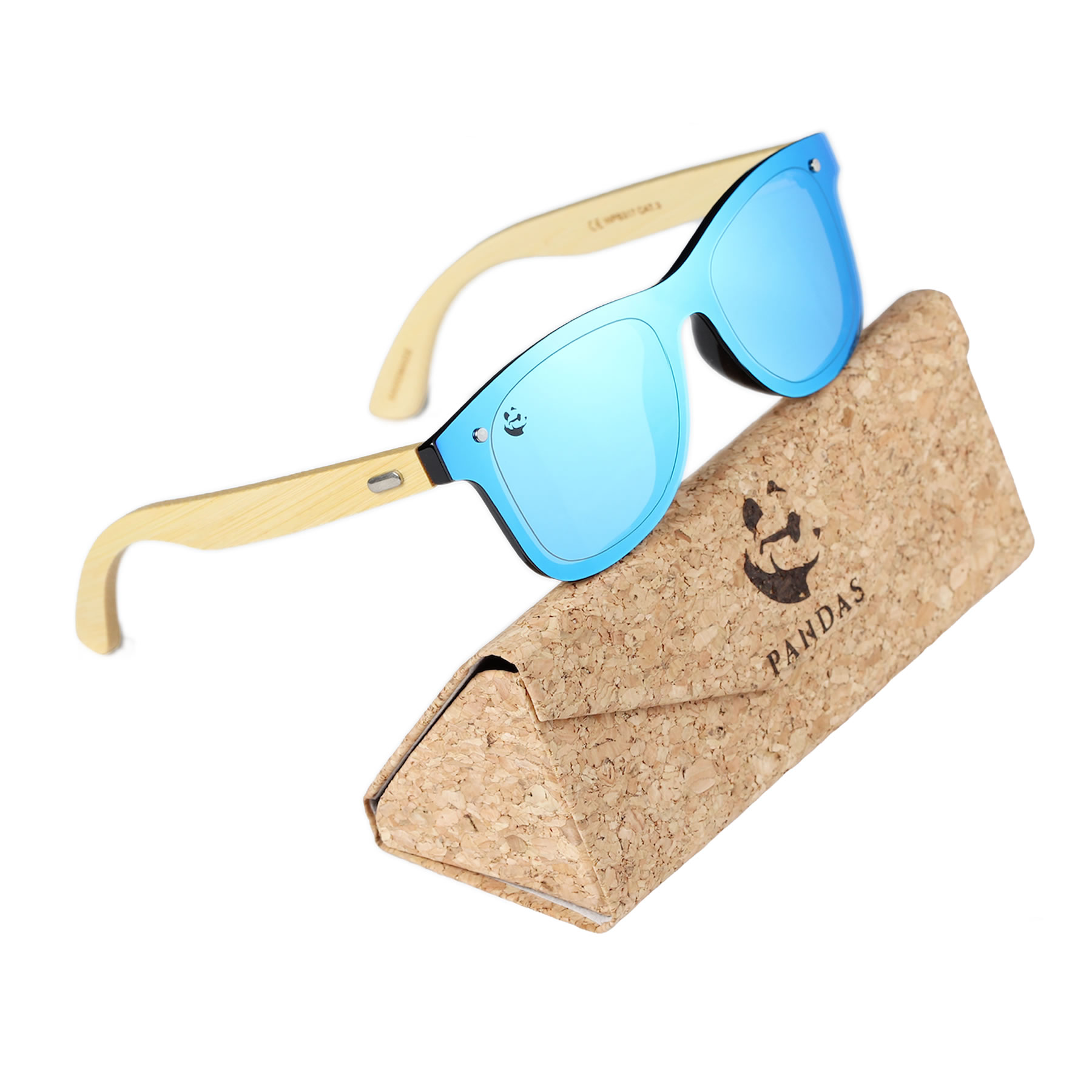 Lentes Gafas de Sol PANDAS Unisex para Hombre y Mujer de Madera de Bambú Cuadrados Espejados UV400 Quetzal Azul