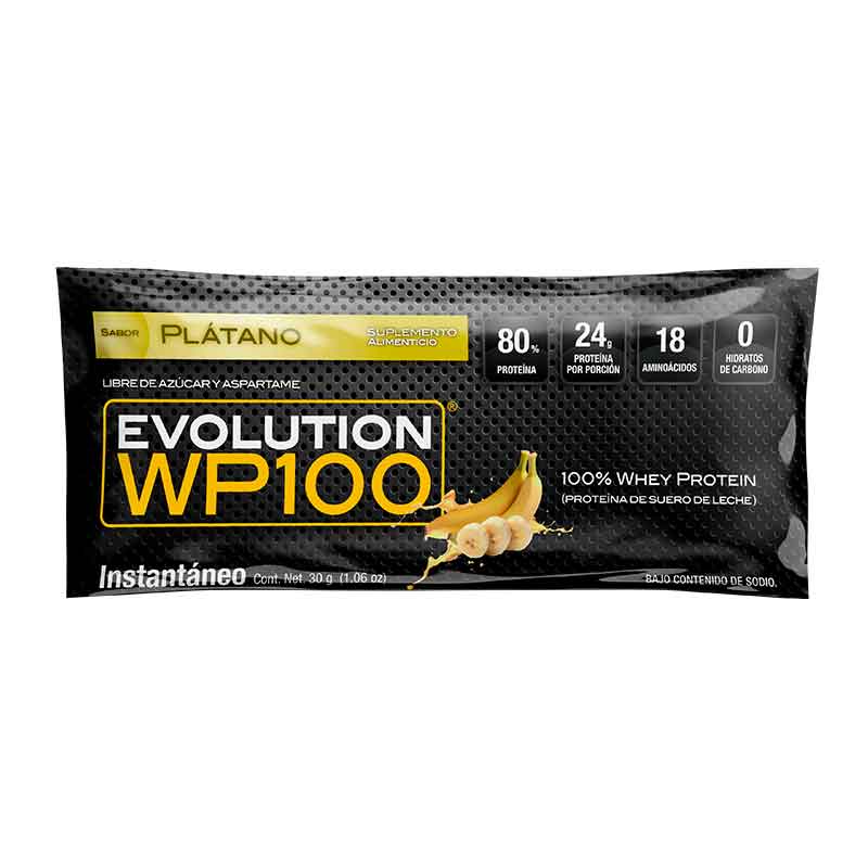 Evolution WP100 proteína de suero de leche plátano caja 20 sobres