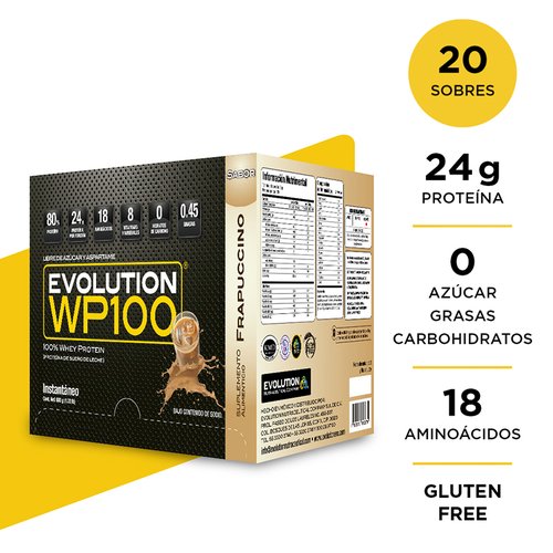 Evolution WP100 proteína de suero de leche frapuccino caja 20 sobres