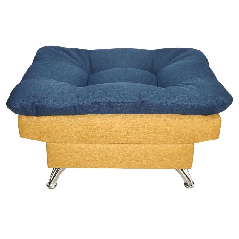 Taburete  Moderno Puff Lino Mostaza con Azul Escabel
