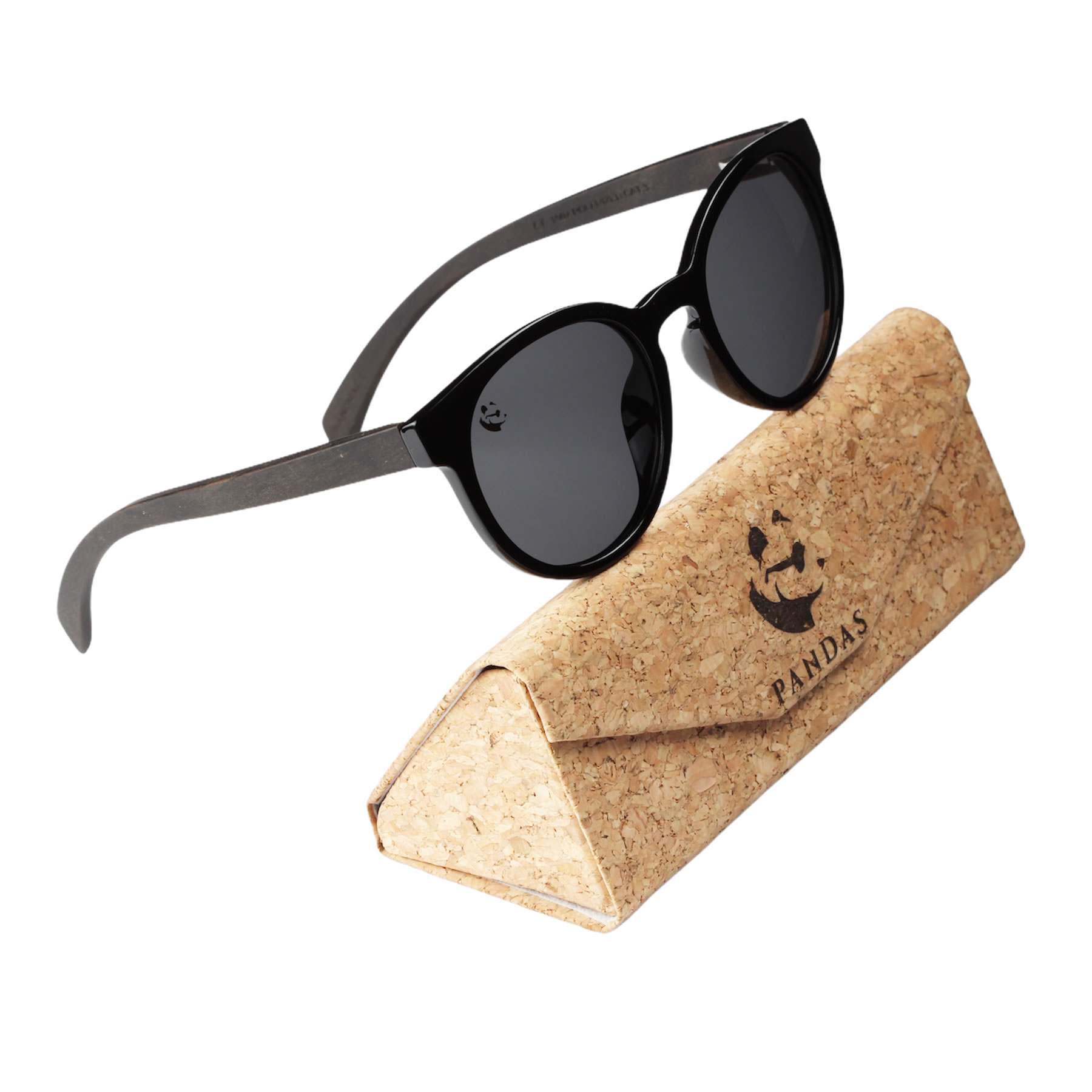 Lentes Gafas de Sol PANDAS para Mujer Dama Polarizados de Madera Redondos Circulares Oscuros UV400 Lémur Negro