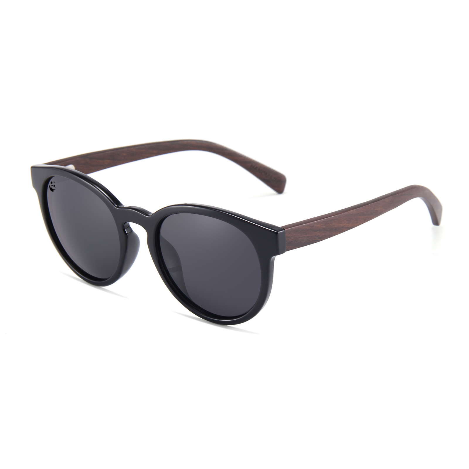Lentes Gafas de Sol PANDAS para Mujer Dama Polarizados de Madera Redondos Circulares Oscuros UV400 Lémur Negro