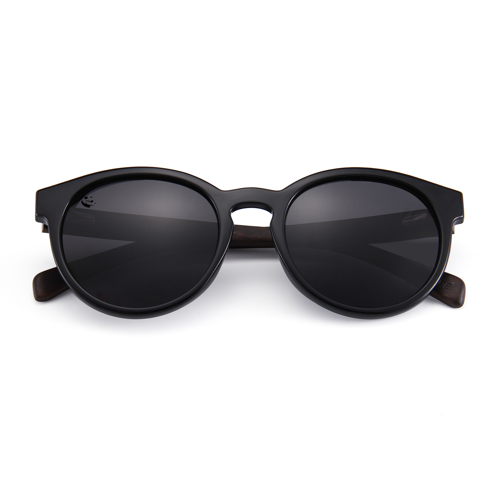 Lentes Gafas de Sol PANDAS para Mujer Dama Polarizados de Madera Redondos Circulares Oscuros UV400 Lémur Negro