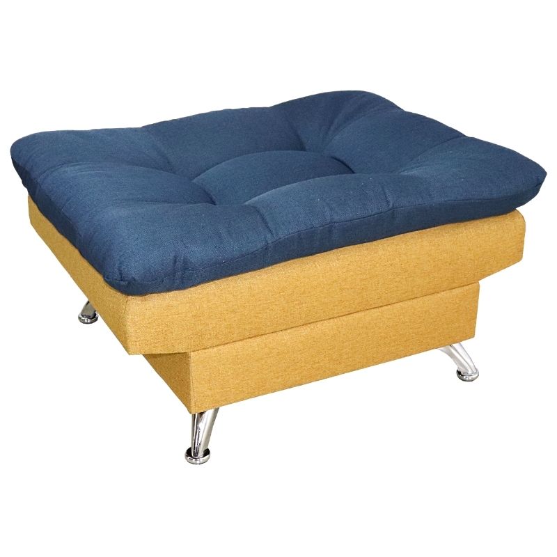 Taburete  Moderno Puff Lino Mostaza con Azul Escabel