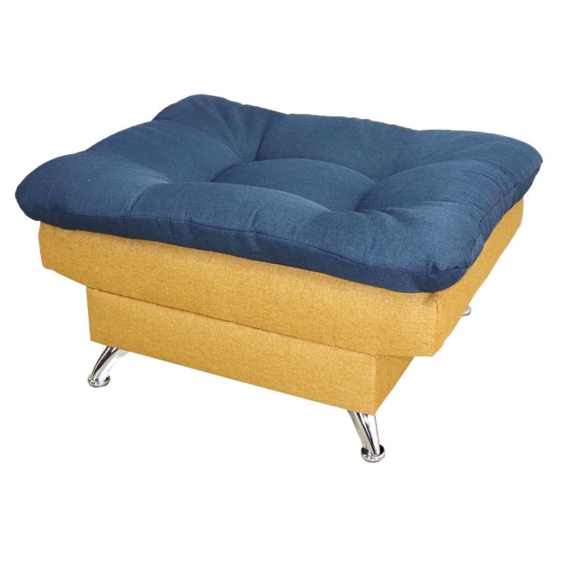 Taburete  Moderno Puff Lino Mostaza con Azul Escabel