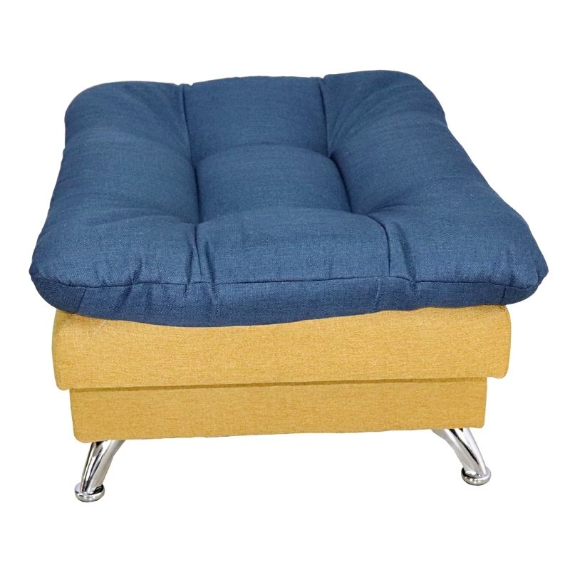 Taburete  Moderno Puff Lino Mostaza con Azul Escabel