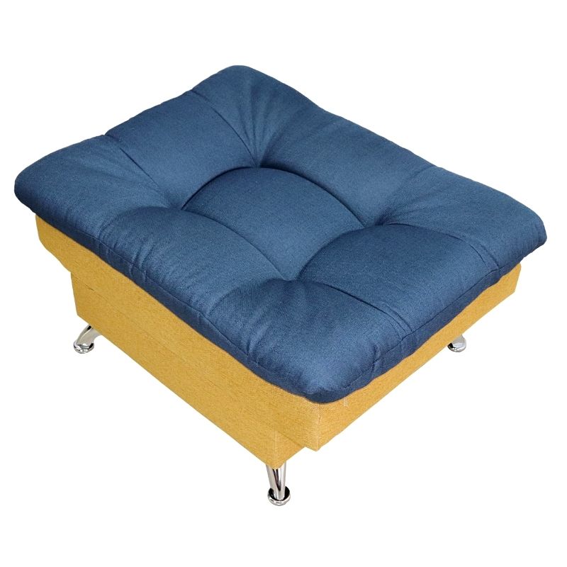 Taburete  Moderno Puff Lino Mostaza con Azul Escabel