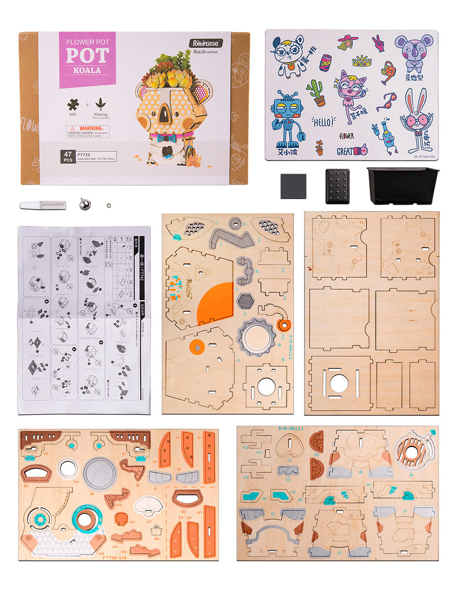 Rompecabezas 3d Mini Maceta Koala Robotime Madera 