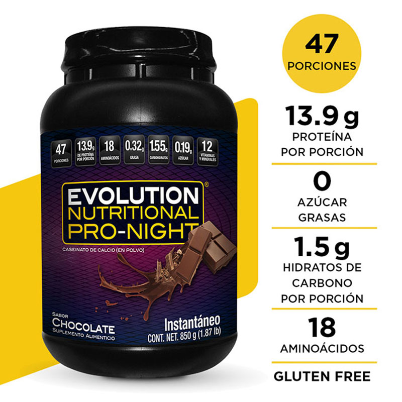 Evolution Pro-Night proteína de caseinato de calcio sabor chocolate 850 g