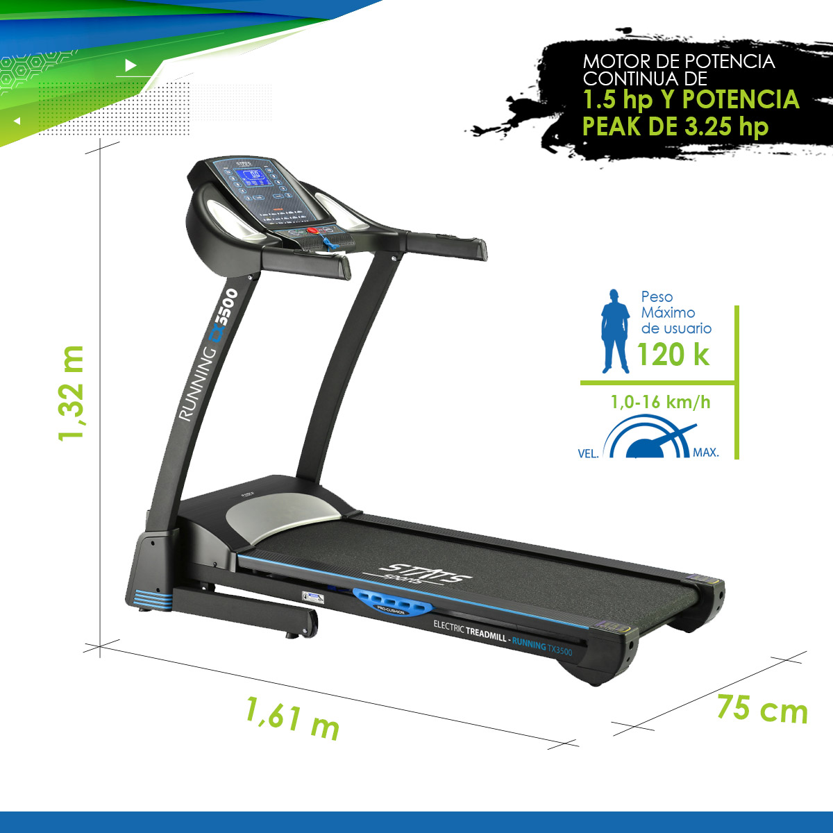 Caminadora Eléctrica Stats Sports 120v/banda De 125x45cm