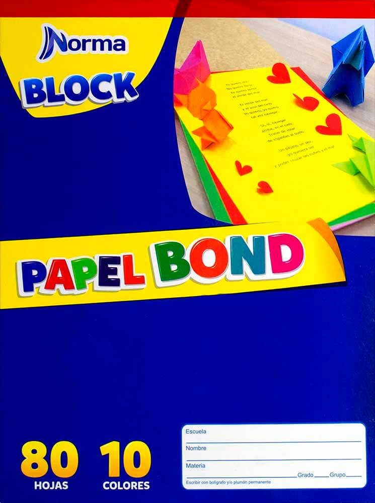 Block Norma De Papel Bond 80hjs 10 colores