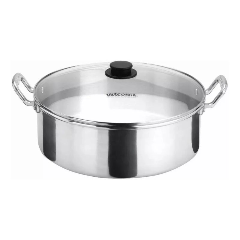 Arrocera VASCONIA 34 cm 2 Piezas hecha de Aluminio Color Plateado Pulido, Tapa de Vidrio modelo 4007275
