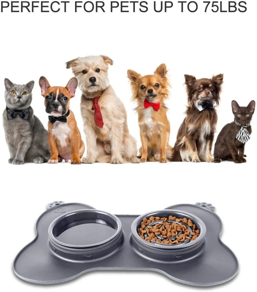 Large Perro Bowl Lento Alimentador Tazón 3 En 1 Para Perros Gris