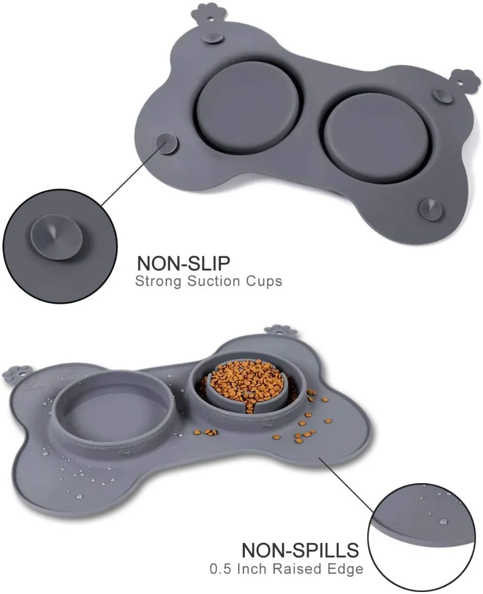 Large Perro Bowl Lento Alimentador Tazón 3 En 1 Para Perros Gris