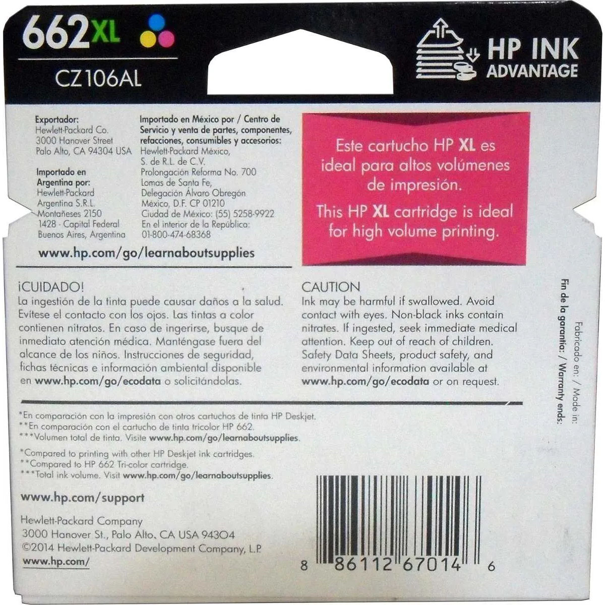 Cartucho Tinta Hp 662xl Color Original Cz106al Alto Rendimiento