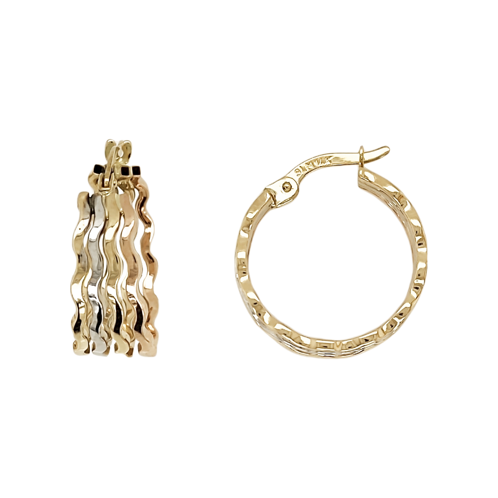 Arracadas Onduladas en 3 Oros de 14 K + Obsequio