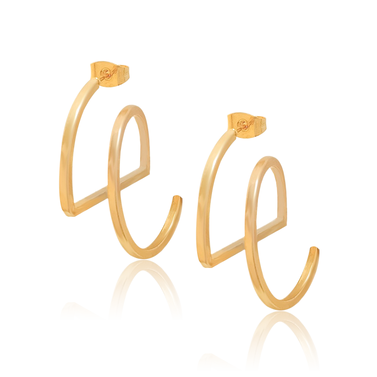 Arete Oro 18k Laminado #449 Forma E Estilo Florentino Alto 2.8 cm Ancho 2.6 cm