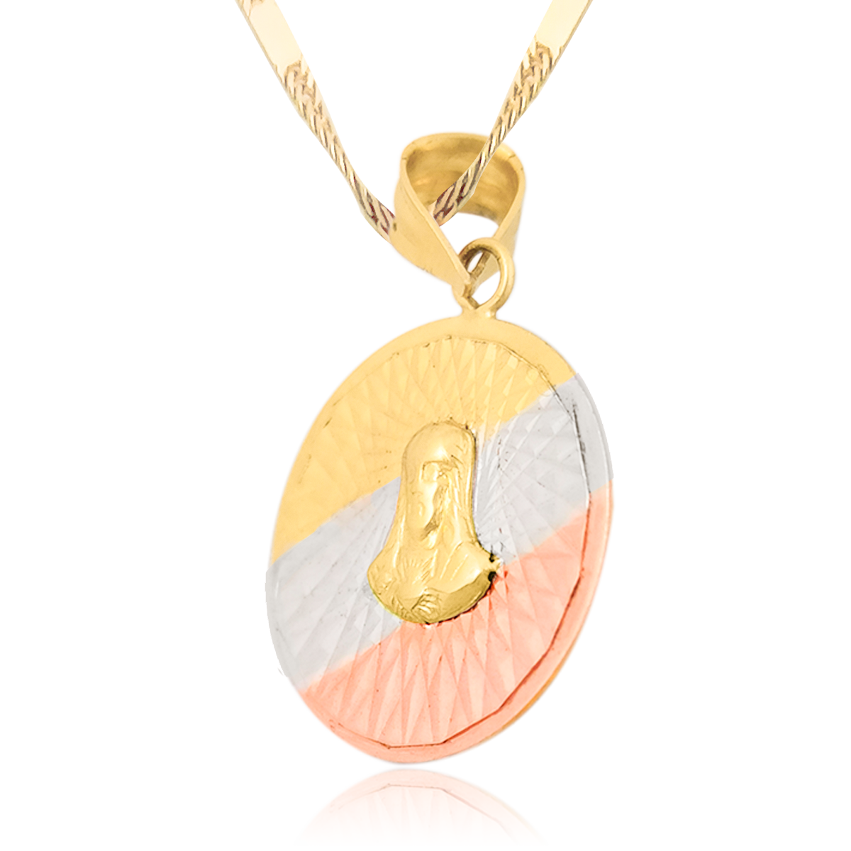 Medalla (Sin Cadena) Oro 18k Laminado #265 Forma Circular Sagrado Corazón de Jesús Destalles Estilo Florentino Alto 2.4 cm Diámetro 1.6 cm