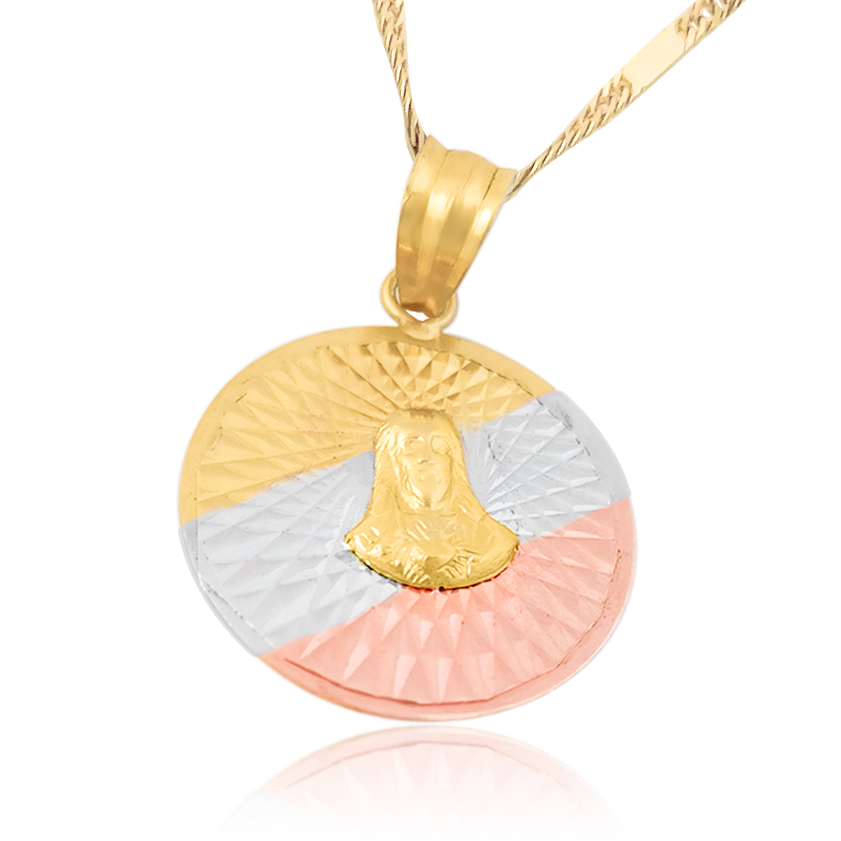 Medalla (Sin Cadena) Oro 18k Laminado #265 Forma Circular Sagrado Corazón de Jesús Destalles Estilo Florentino Alto 2.4 cm Diámetro 1.6 cm