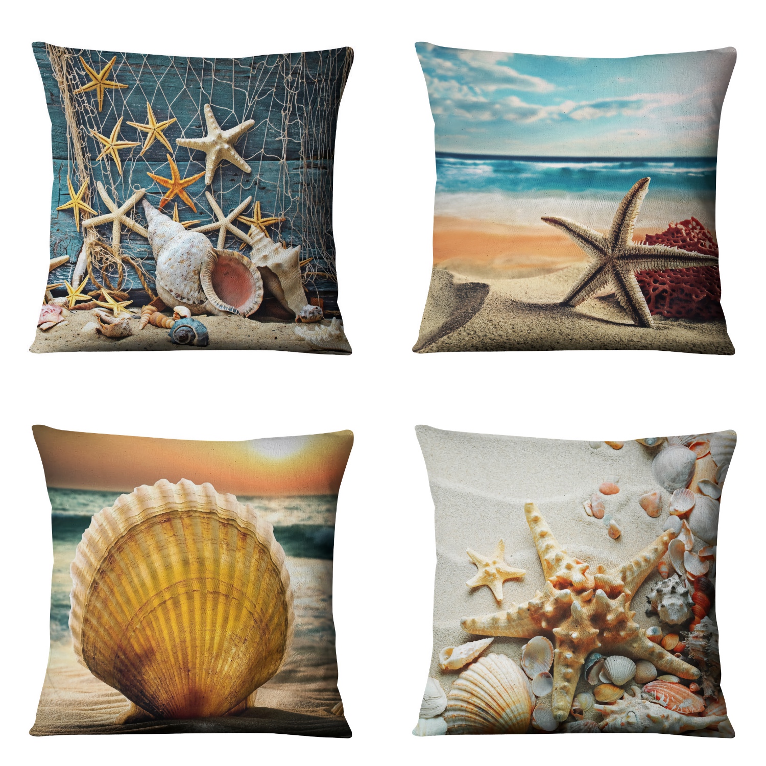 Juego De 4 Fundas Decorativas Para Cojín Mar Puerto Mediterráneo