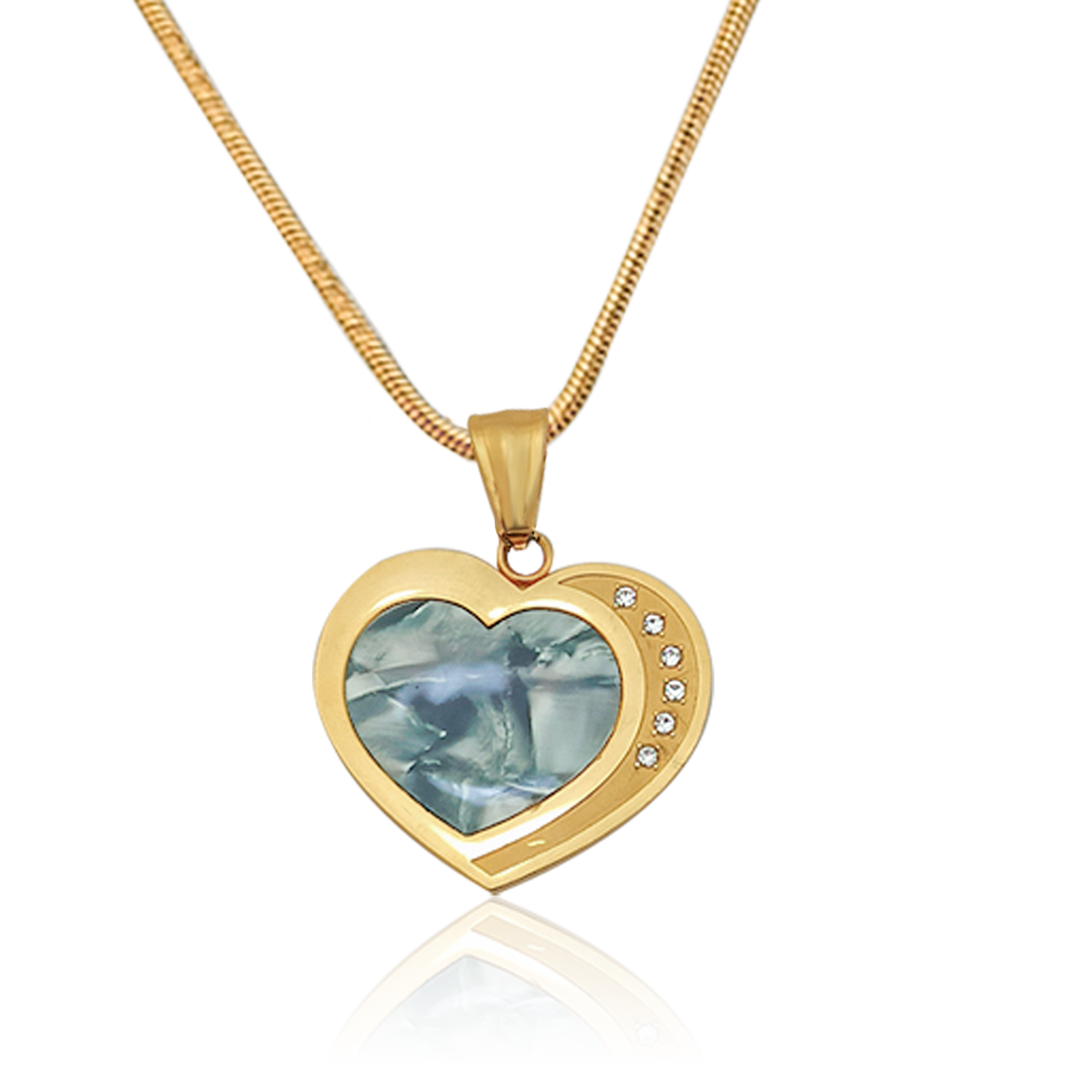 Dije Oro 18k Laminado#136 En Forma De Corazón Y Zirconias Alto 3.6 cm Ancho 2.9 cm