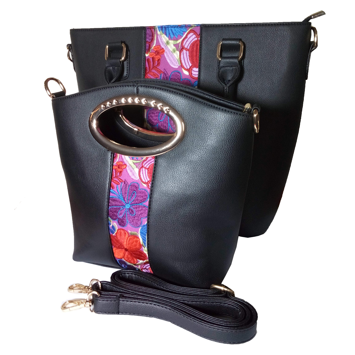 Bolsa tote 2 en 1 con detalle floral bordado Love Trove color negro