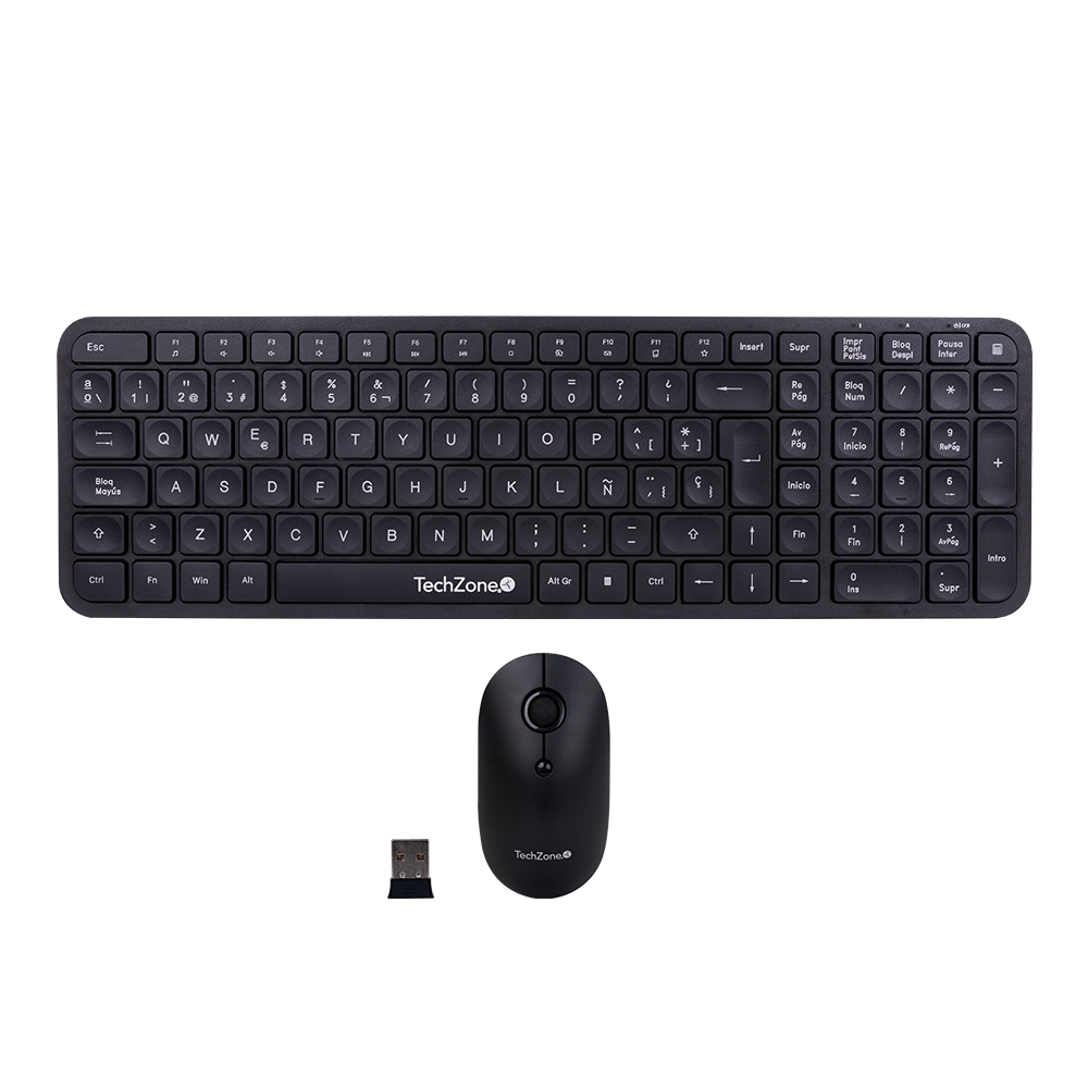 KIt Teclado y Mouse Inalámbrico TechZone con Teclado Numérico y Clic Silencioso