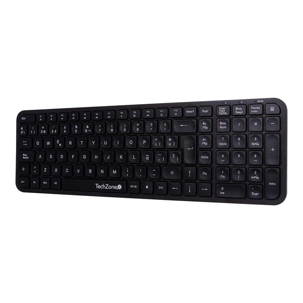 KIt Teclado y Mouse Inalámbrico TechZone con Teclado Numérico y Clic Silencioso