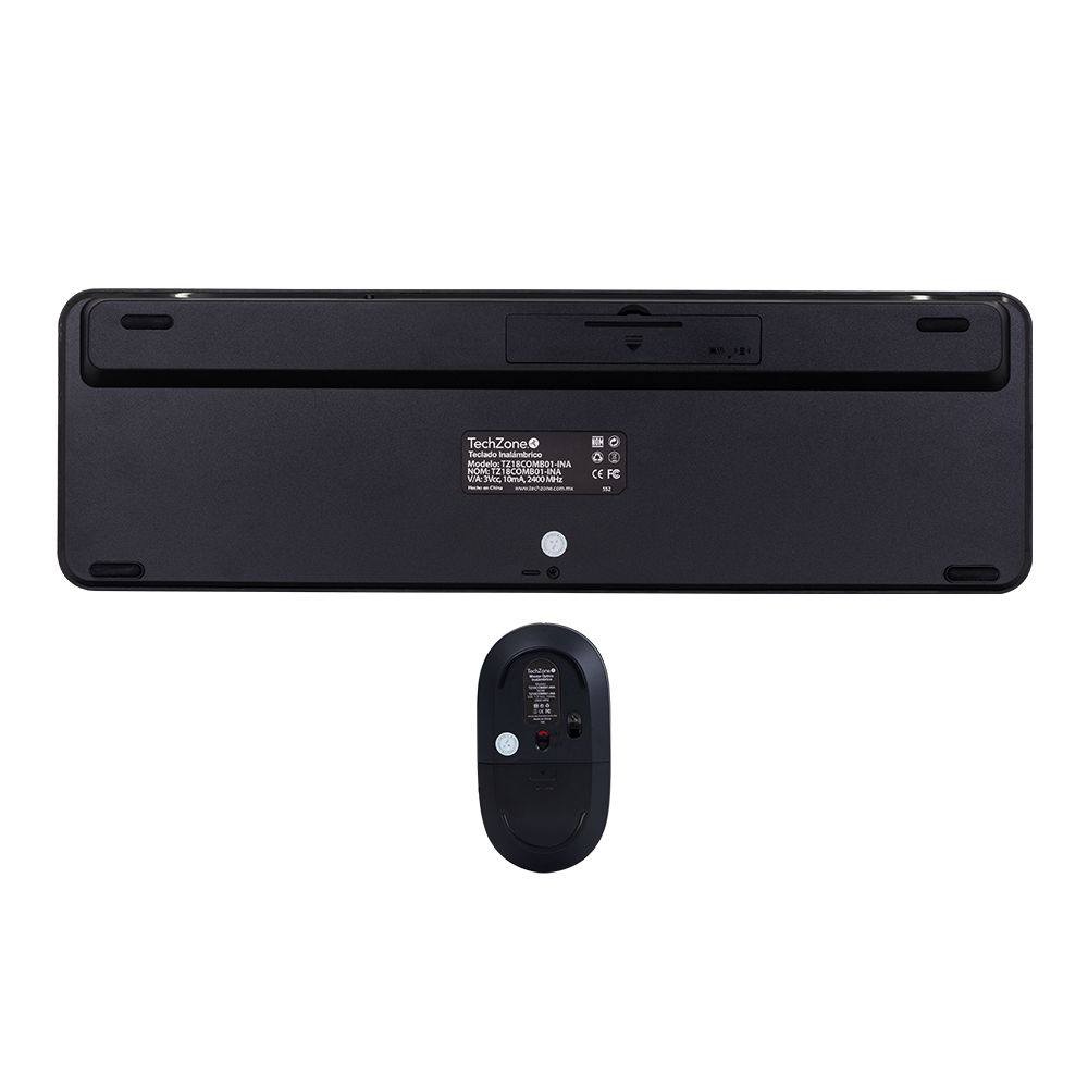 KIt Teclado y Mouse Inalámbrico TechZone con Teclado Numérico y Clic Silencioso