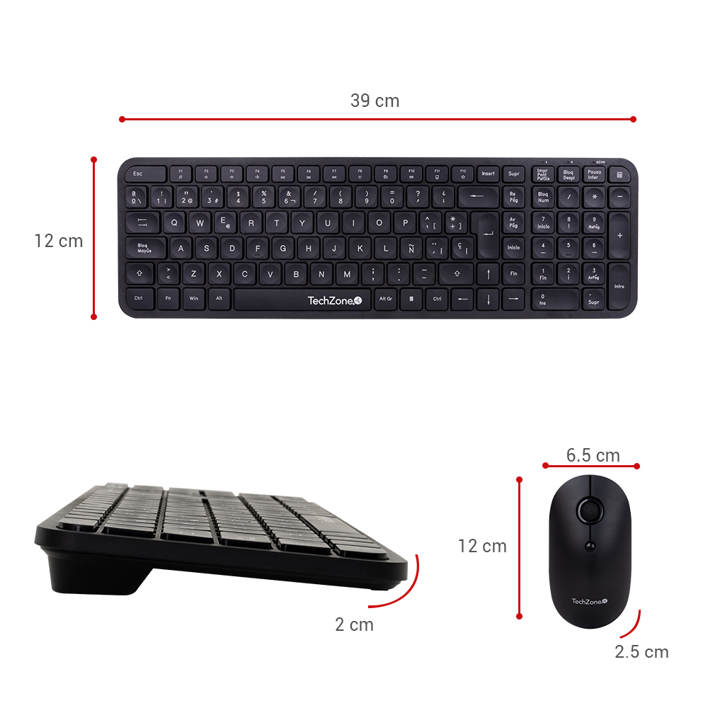 KIt Teclado y Mouse Inalámbrico TechZone con Teclado Numérico y Clic Silencioso