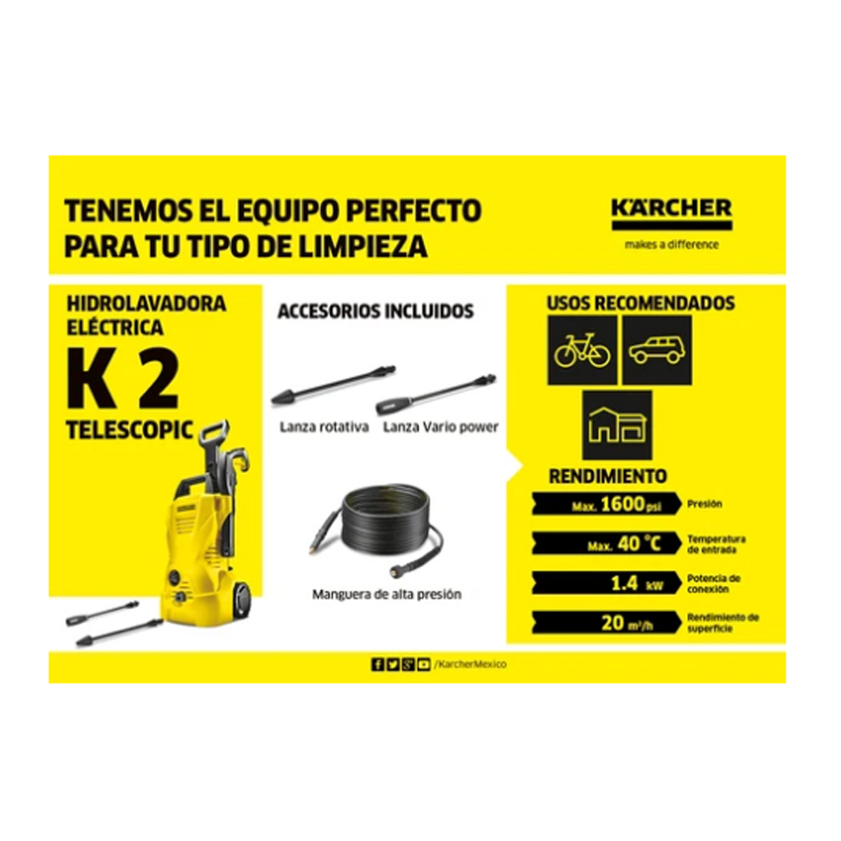 Hidrolavadora de Alta Presión Karcher K 2 Telescopic