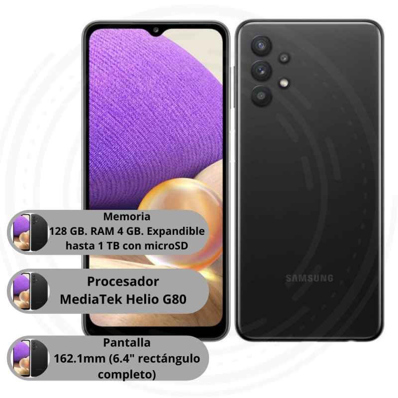 Celular Samsung Galaxy A32 6.4" 128GB/4GB Cámara 64MP+8MP+5MP+5MP/20 MP Mediatek Android 11 Single Sim Color Negro