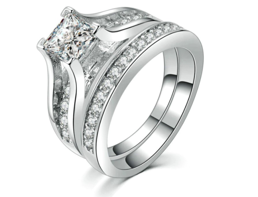 Juego Anillo Solitario y Churumbela De Zirconias Cúbicas Amour Plata 925.