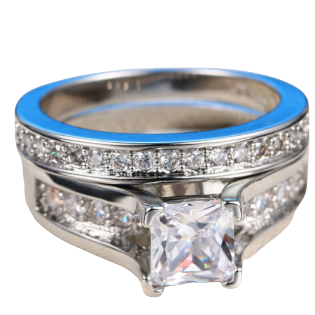 Juego Anillo Solitario y Churumbela De Zirconias Cúbicas Amour Plata 925.