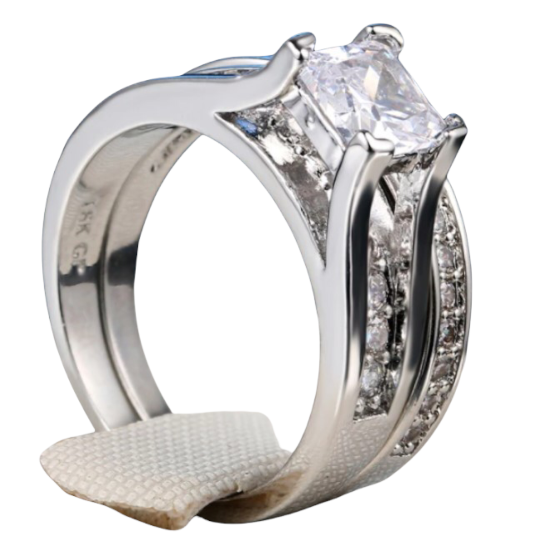 Juego Anillo Solitario y Churumbela De Zirconias Cúbicas Amour Plata 925.