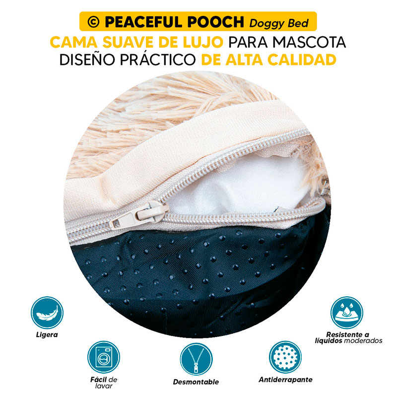 Cama mascotas para perro o gato antideslizante PEACEFULL POOCH Mediana Tv Ofertas única con cierre, para un fácil retiro de funda y lavado, adaptable a todo tipo de clima 