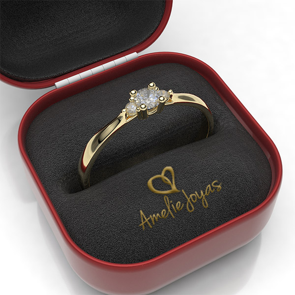 Anillo de Compromiso con 13 puntos Diamante Natural Certificado Oro 14K Amelie Joyas