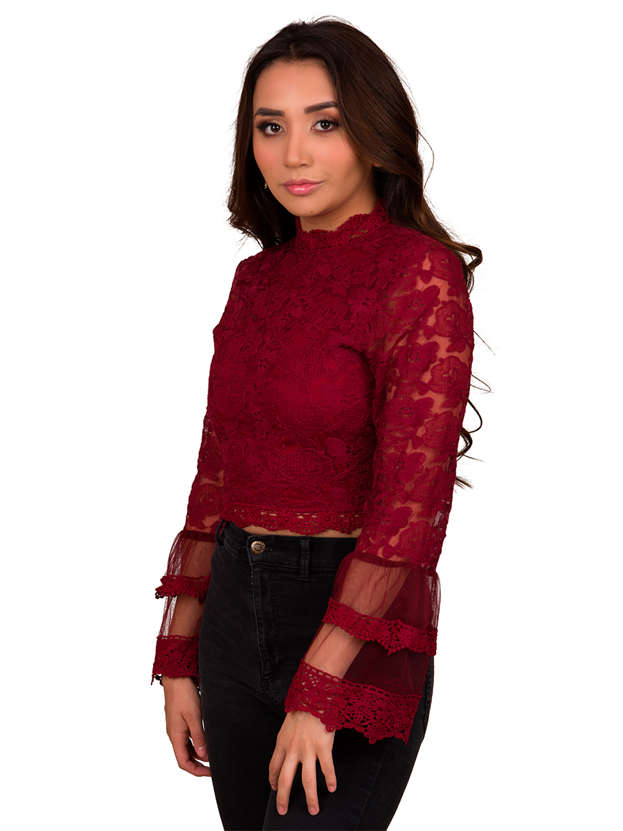 Blusa Dama Manga Larga Moda Encaje Cierre Al Costado V-jh8886
